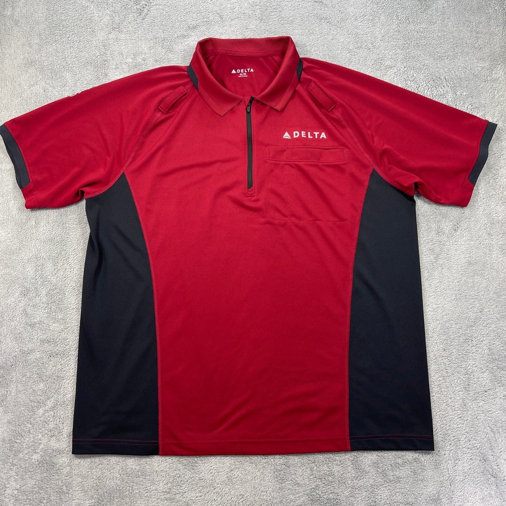 Delta Airlines Ramp Agent Polo Men XL Red Quarter Zip Uniform Employee Shirt